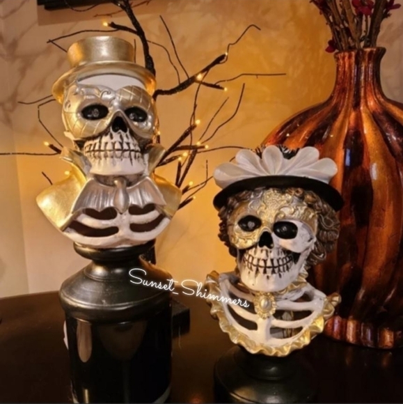 Halloween Animated Light Masquerade Costume VICTORIAN SKELETON COUPLE Bust Decor - Picture 3 of 12